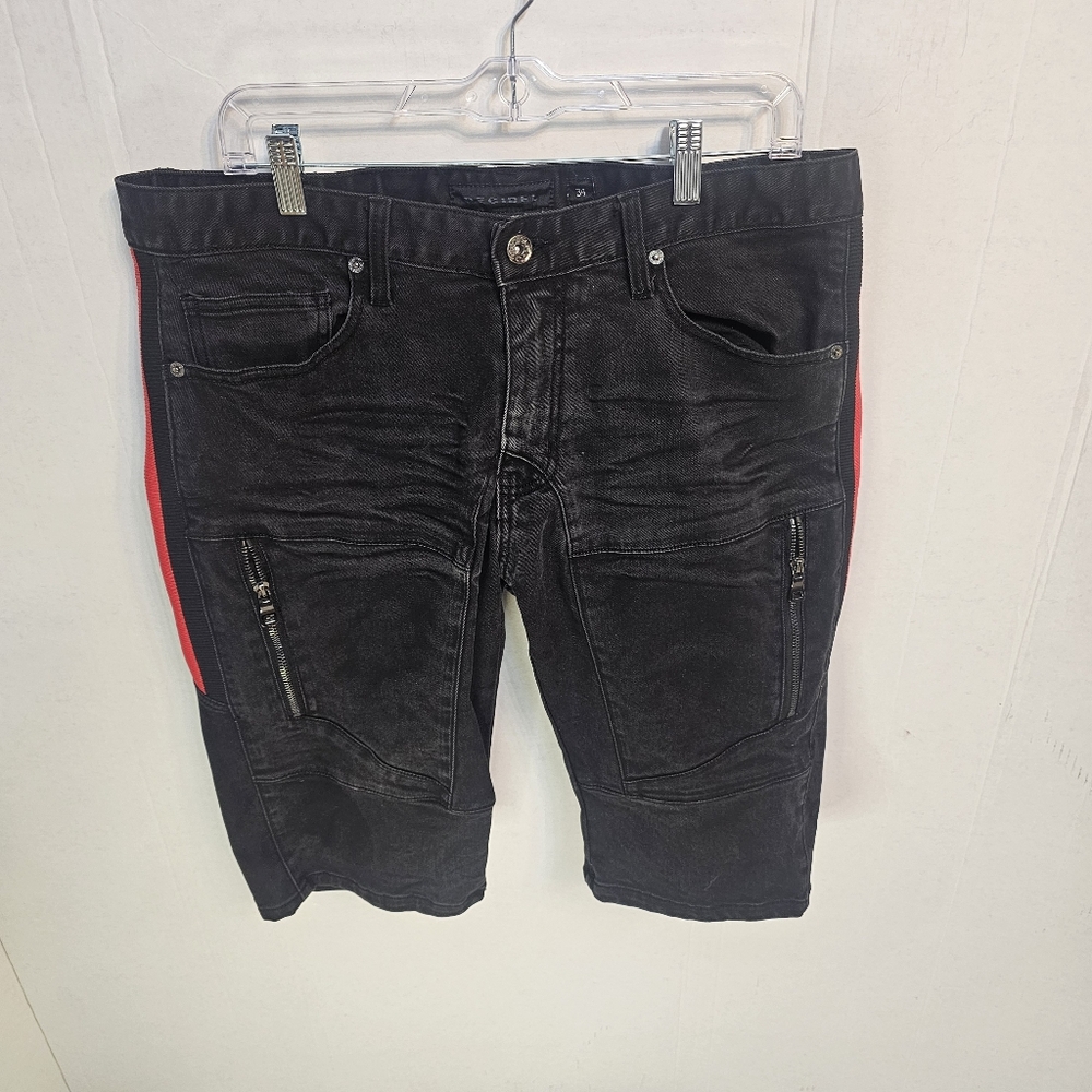 Mens Decibel Black Jean Shorts Sz 34 Embellished 90s Vintage Hip Hop Y2K